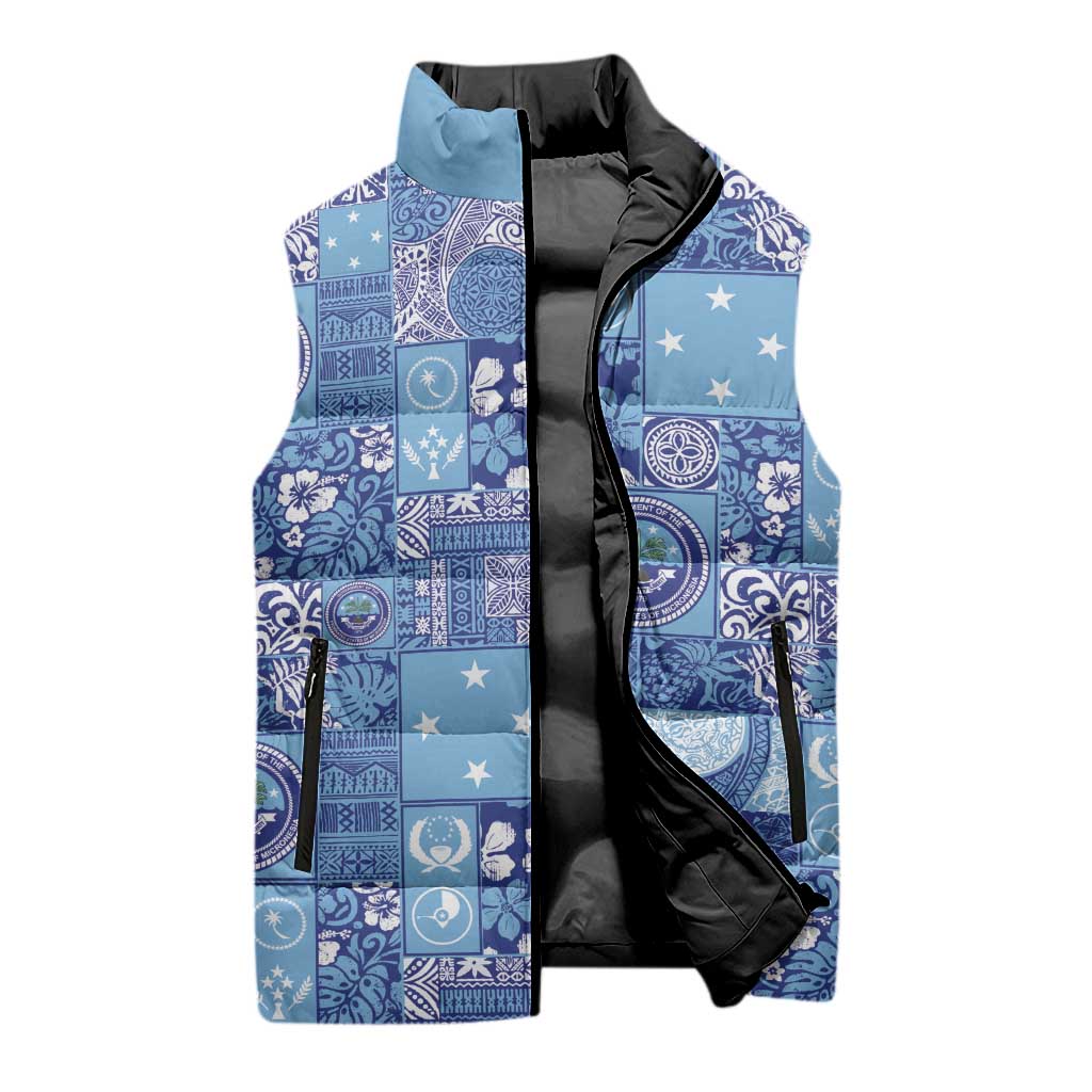 Federated States of Micronesia Merry Christmas Sleeveless Puffer Jacket Pacific Patchwork Xmas Vibes LT9 - Polynesian Pride