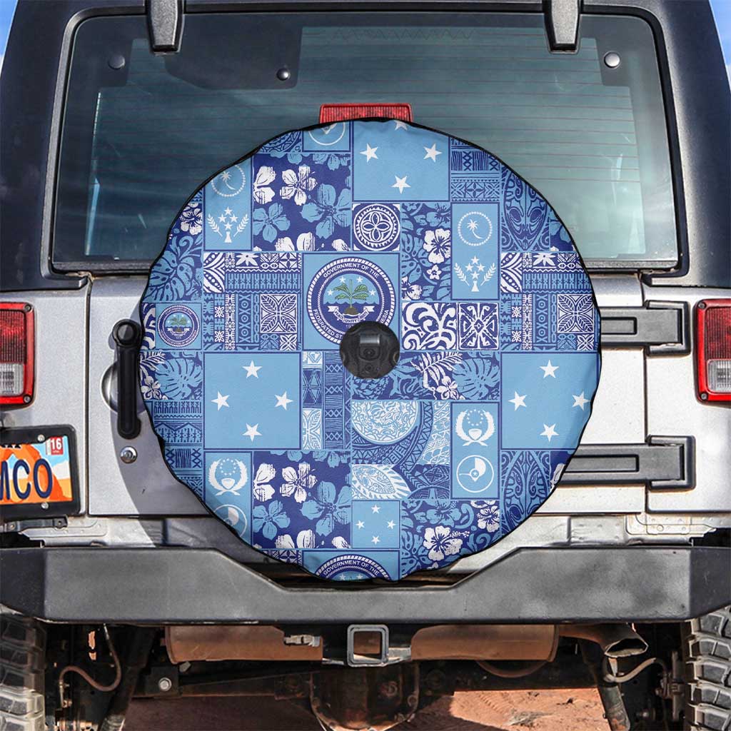 Federated States of Micronesia Merry Christmas Spare Tire Cover Pacific Patchwork Xmas Vibes LT9 Blue - Polynesian Pride