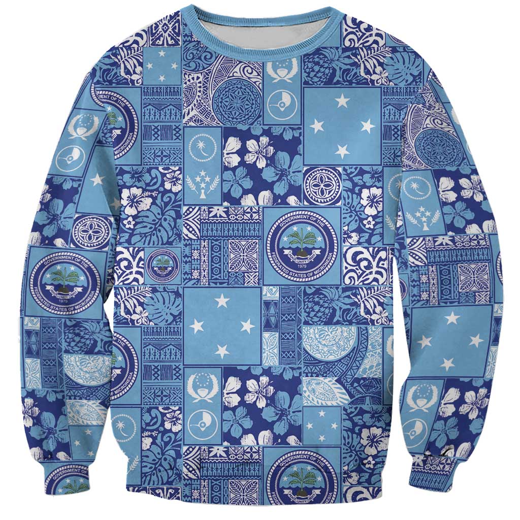 Federated States of Micronesia Merry Christmas Sweatshirt Pacific Patchwork Xmas Vibes LT9 Unisex Blue - Polynesian Pride