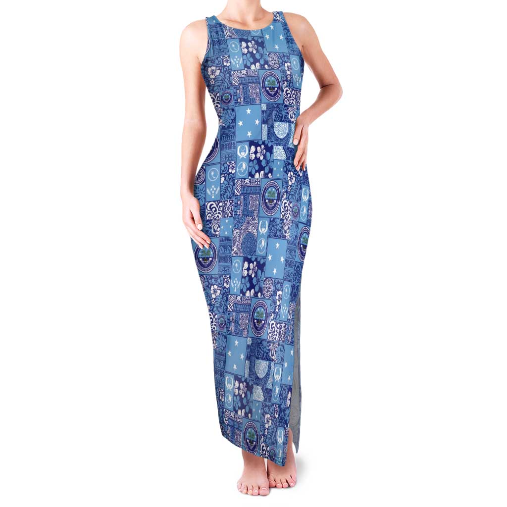 Federated States of Micronesia Merry Christmas Tank Maxi Dress Pacific Patchwork Xmas Vibes LT9 Women Blue - Polynesian Pride