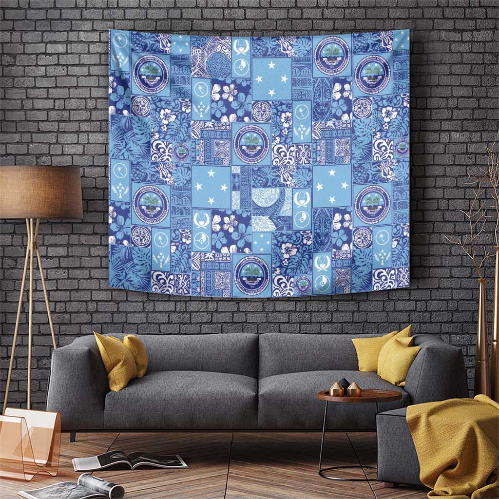 Federated States of Micronesia Merry Christmas Tapestry Pacific Patchwork Xmas Vibes LT9 Blue - Polynesian Pride