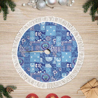 Federated States of Micronesia Merry Christmas Tree Skirt Pacific Patchwork Xmas Vibes LT9 Fringed Blue - Polynesian Pride