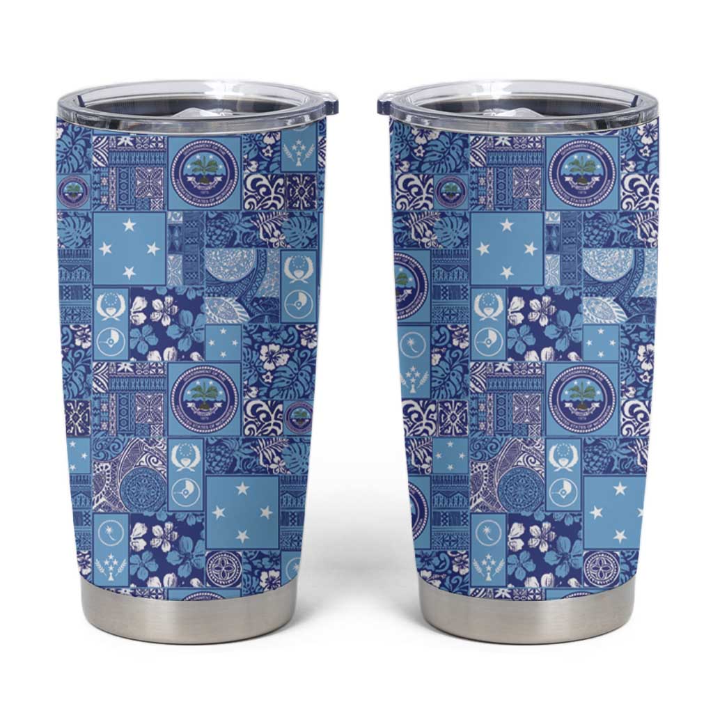 Federated States of Micronesia Merry Christmas Tumbler Cup Pacific Patchwork Xmas Vibes LT9 Blue - Polynesian Pride