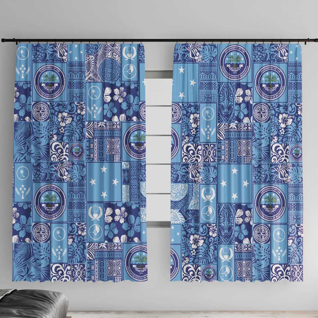 Federated States of Micronesia Merry Christmas Window Curtain Pacific Patchwork Xmas Vibes LT9 With Hooks Blue - Polynesian Pride