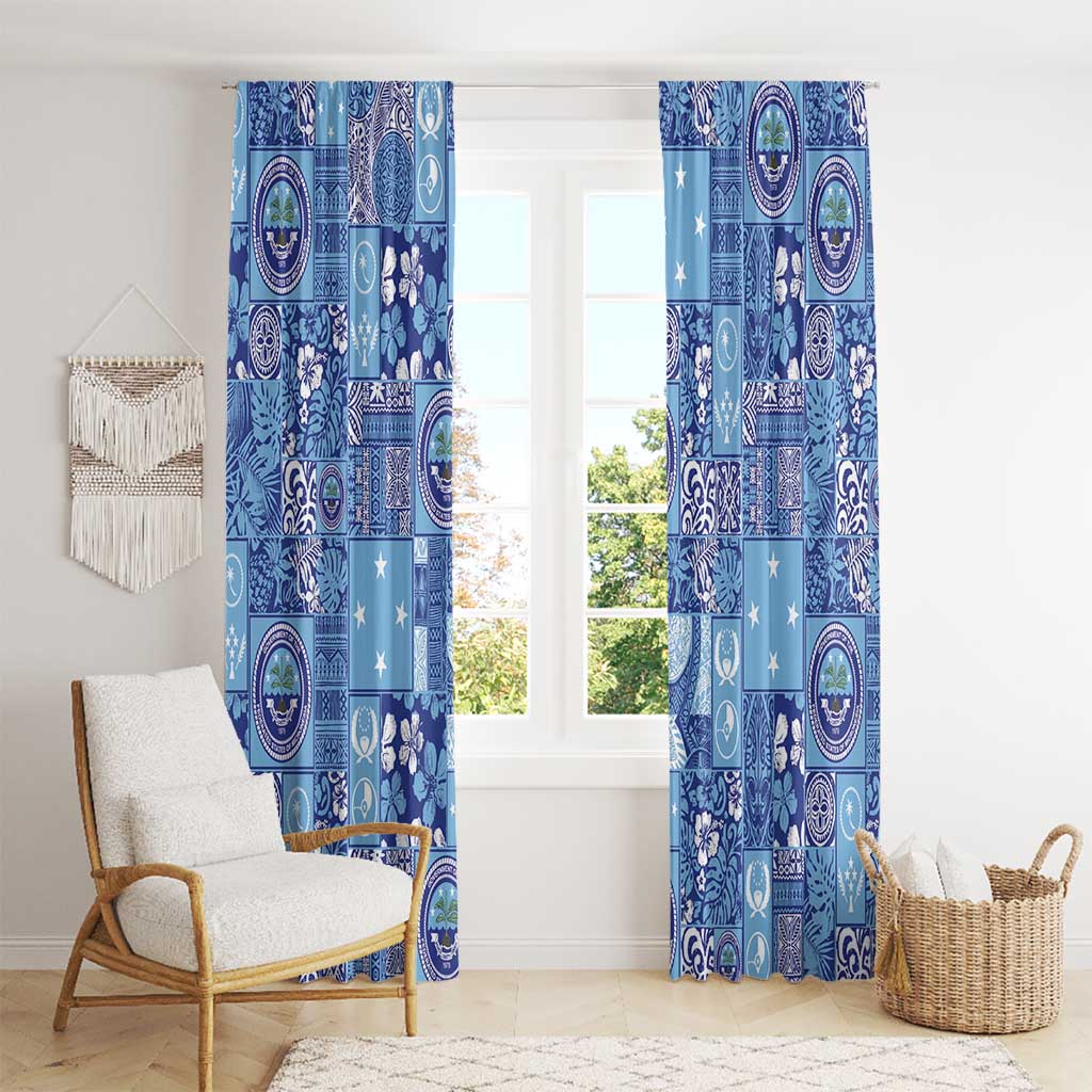 Federated States of Micronesia Merry Christmas Window Curtain Pacific Patchwork Xmas Vibes LT9 - Polynesian Pride