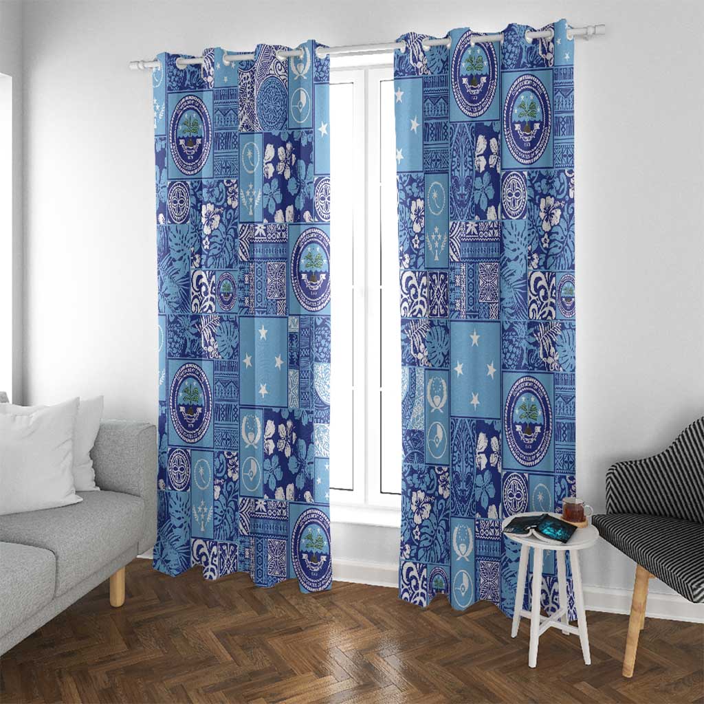 Federated States of Micronesia Merry Christmas Window Curtain Pacific Patchwork Xmas Vibes LT9 With Grommets Blue - Polynesian Pride