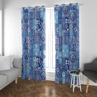 Federated States of Micronesia Merry Christmas Window Curtain Pacific Patchwork Xmas Vibes LT9 With Grommets Blue - Polynesian Pride