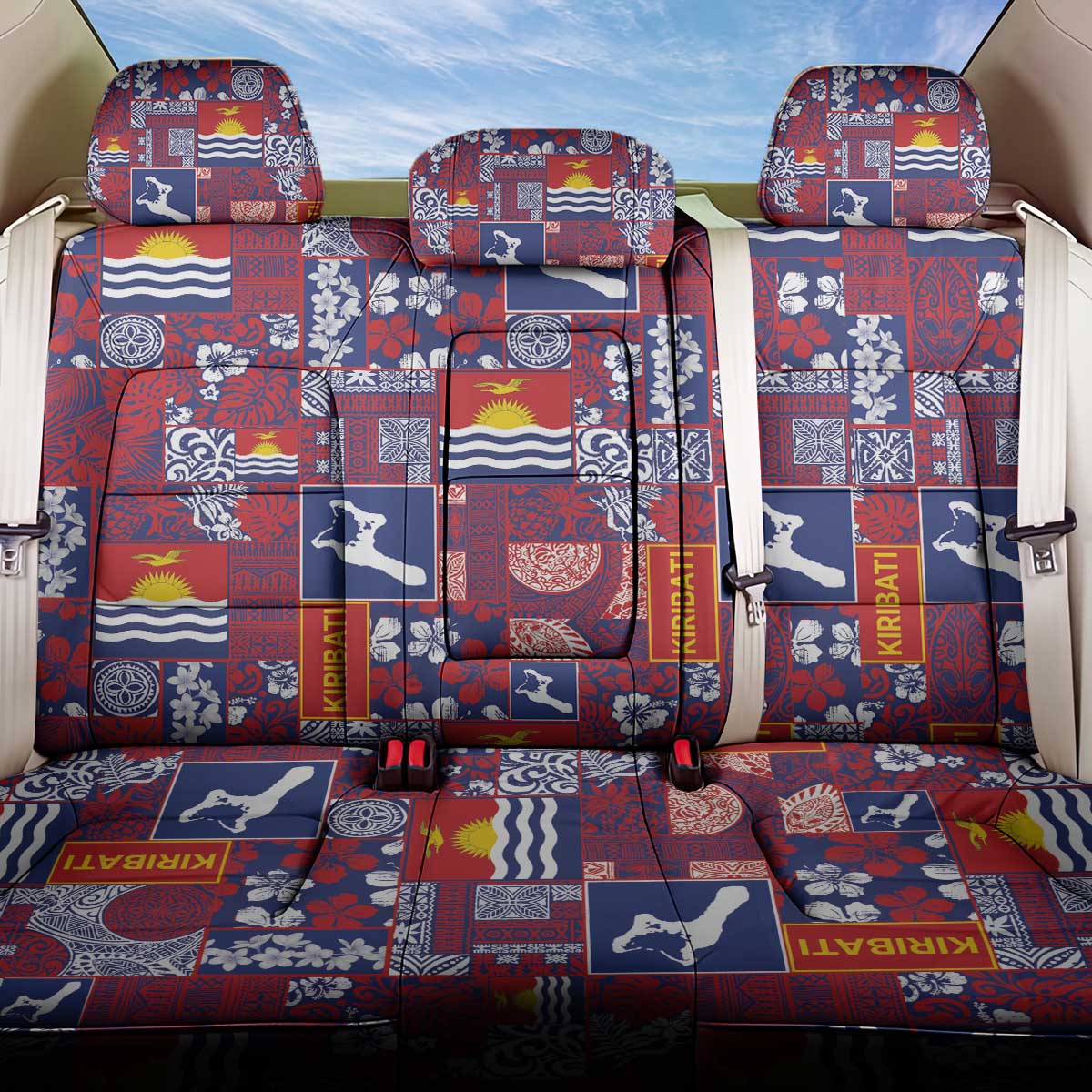 Kiribati Tekeraoi n te Kiritimati Back Car Seat Cover Pacific Patchwork Xmas Vibes LT9 One Size Red - Polynesian Pride