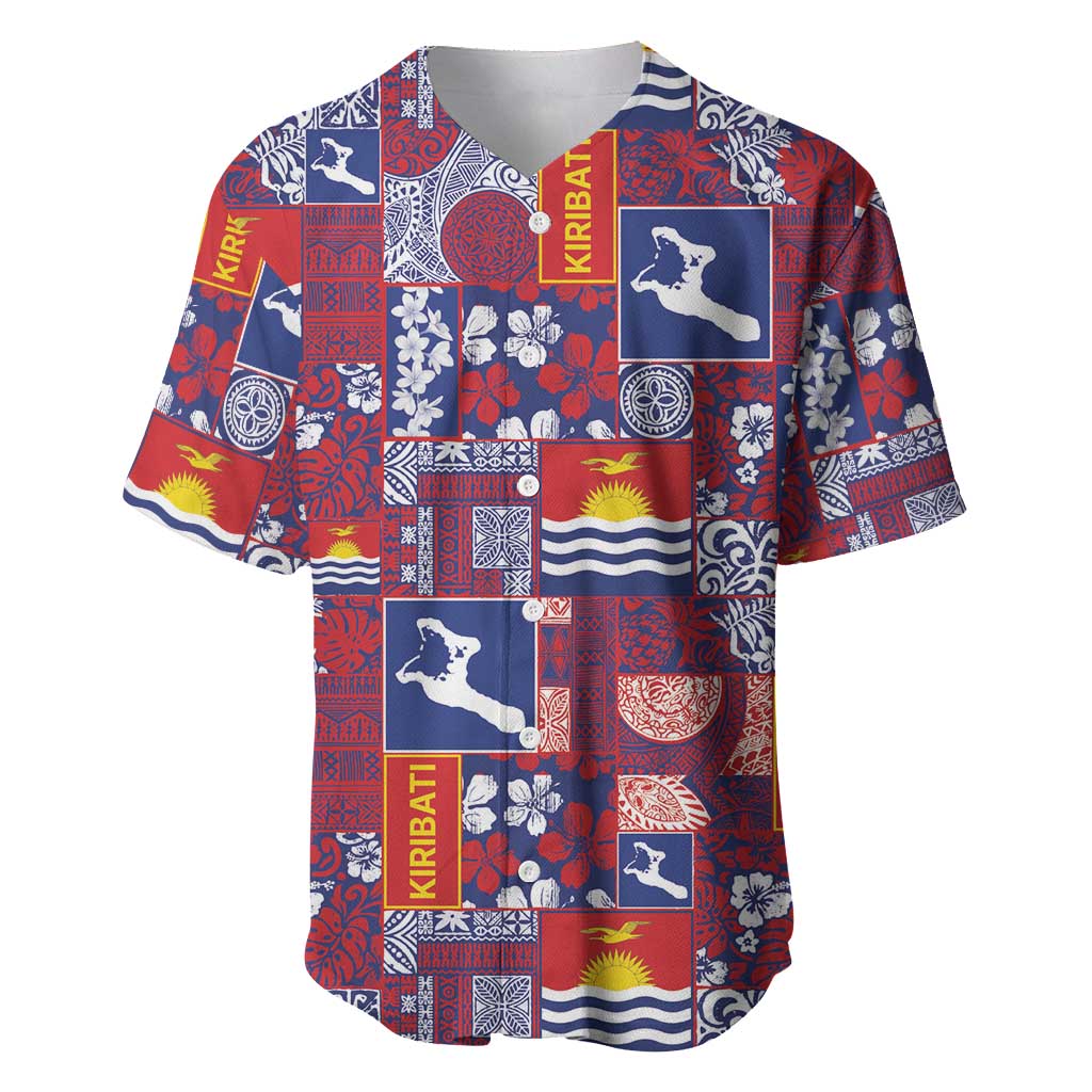 Kiribati Tekeraoi n te Kiritimati Baseball Jersey Pacific Patchwork Xmas Vibes LT9 Red - Polynesian Pride