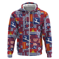 Kiribati Tekeraoi n te Kiritimati Hoodie Pacific Patchwork Xmas Vibes LT9 Zip Hoodie Red - Polynesian Pride