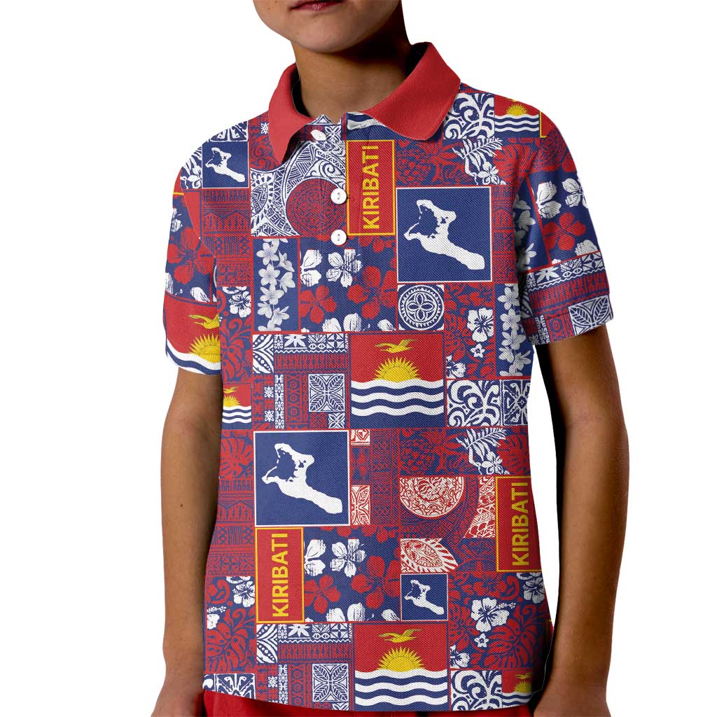 Kiribati Tekeraoi n te Kiritimati Kid Polo Shirt Pacific Patchwork Xmas Vibes LT9 Kid Red - Polynesian Pride