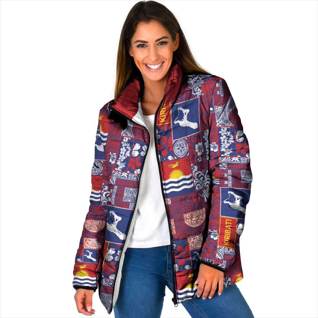 Kiribati Tekeraoi n te Kiritimati Padded Jacket Pacific Patchwork Xmas Vibes LT9 Women Red - Polynesian Pride