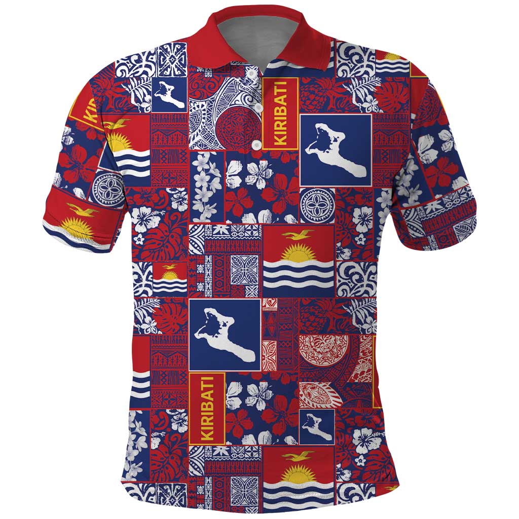 Kiribati Tekeraoi n te Kiritimati Polo Shirt Pacific Patchwork Xmas Vibes LT9 Red - Polynesian Pride
