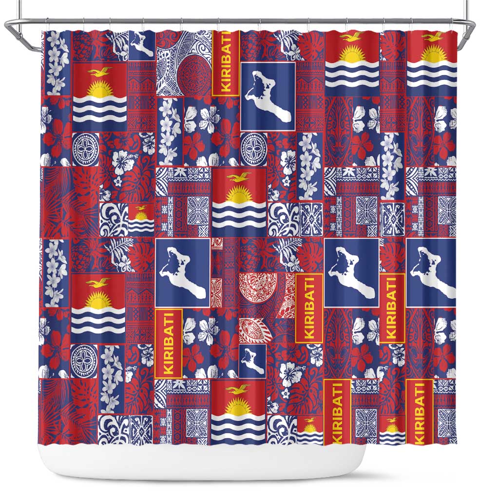 Kiribati Tekeraoi n te Kiritimati Shower Curtain Pacific Patchwork Xmas Vibes LT9 Red - Polynesian Pride