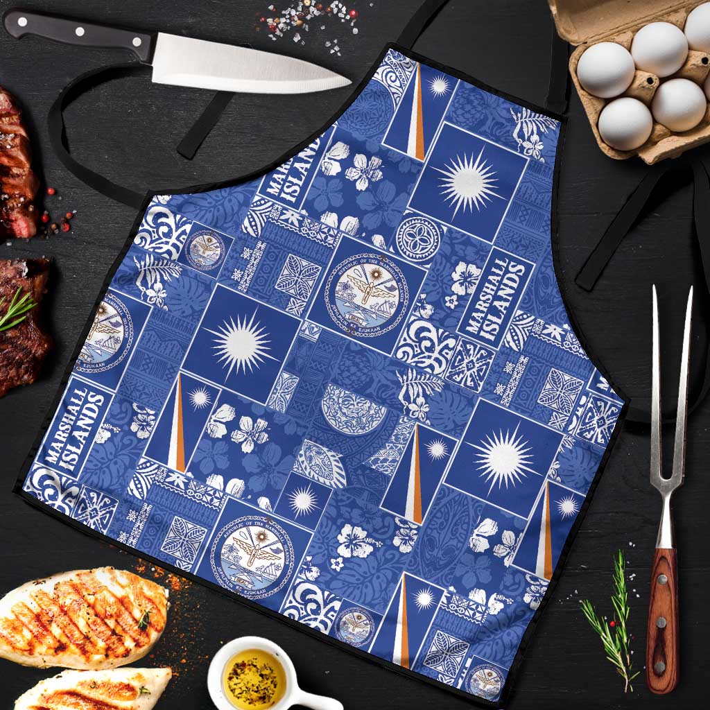 Marshall Islands Merry Christmas Apron Pacific Patchwork Xmas Vibes LT9 Blue - Polynesian Pride