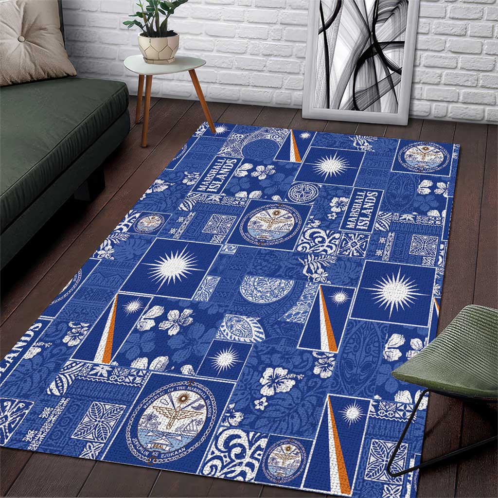 Marshall Islands Merry Christmas Area Rug Pacific Patchwork Xmas Vibes LT9 Blue - Polynesian Pride