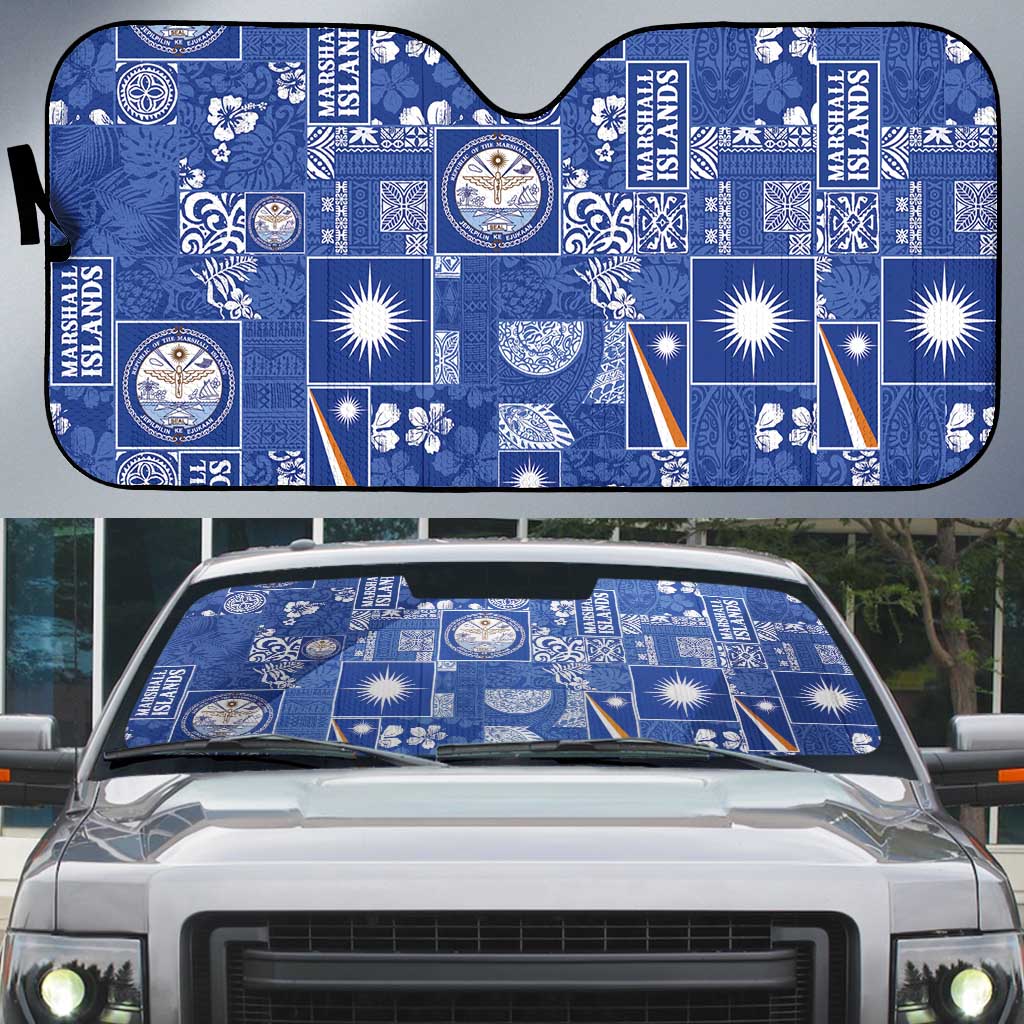 Marshall Islands Merry Christmas Auto Sun Shade Pacific Patchwork Xmas Vibes LT9 Blue - Polynesian Pride