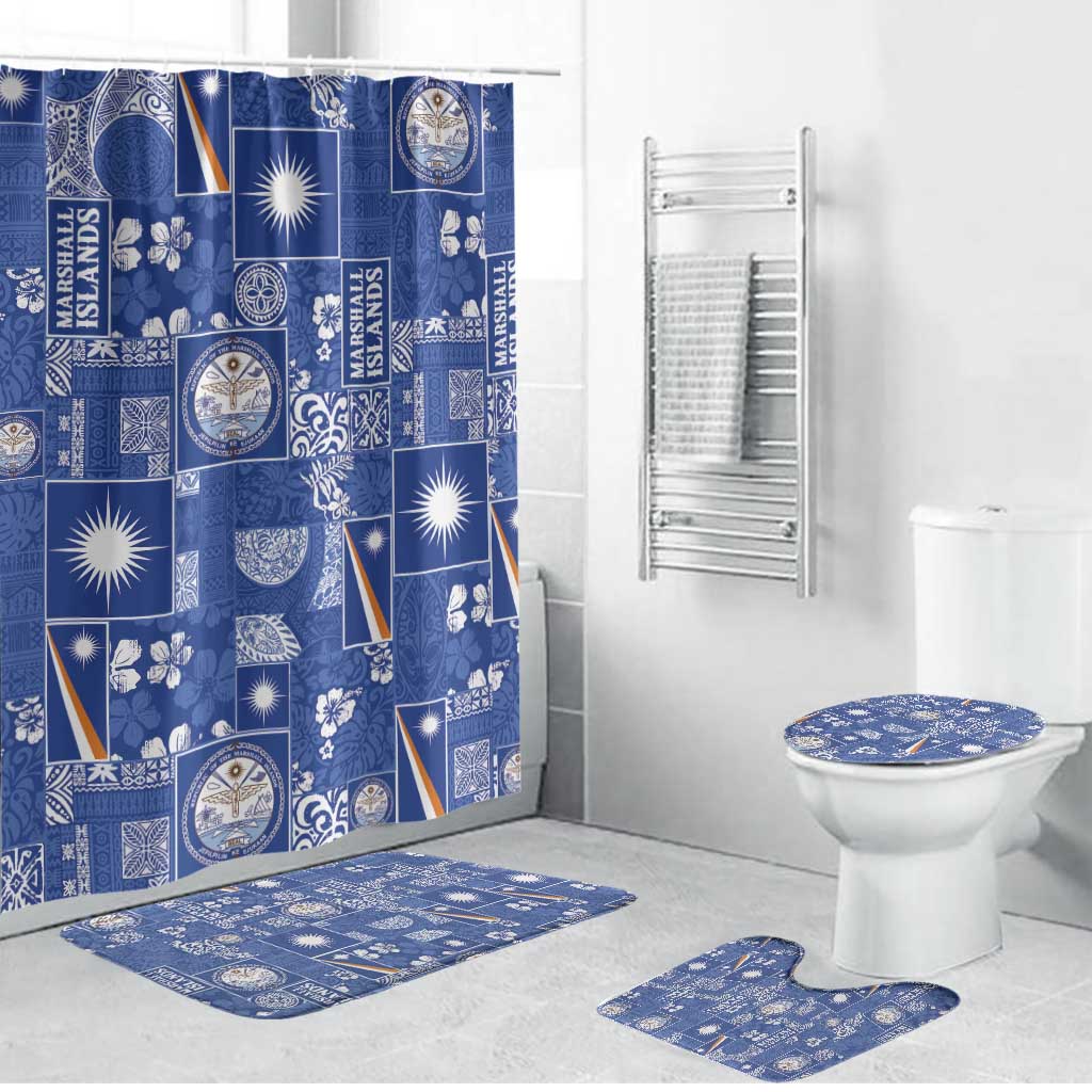 Marshall Islands Merry Christmas Bathroom Set Pacific Patchwork Xmas Vibes LT9 Bathroom Set (4 pcs) Blue - Polynesian Pride