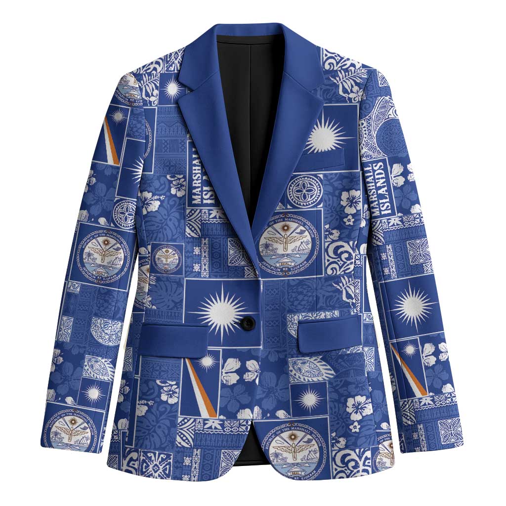 Marshall Islands Merry Christmas Blazer Pacific Patchwork Xmas Vibes LT9 Unisex Blue - Polynesian Pride