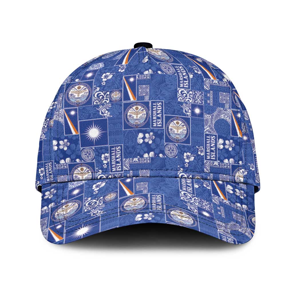 Marshall Islands Merry Christmas Classic Cap Pacific Patchwork Xmas Vibes LT9 Universal Fit Blue - Polynesian Pride
