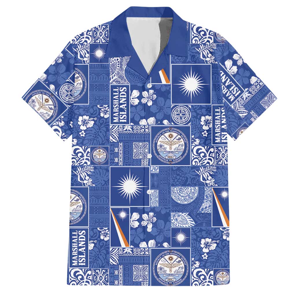 Marshall Islands Merry Christmas Hawaiian Shirt Pacific Patchwork Xmas Vibes LT9 Blue - Polynesian Pride