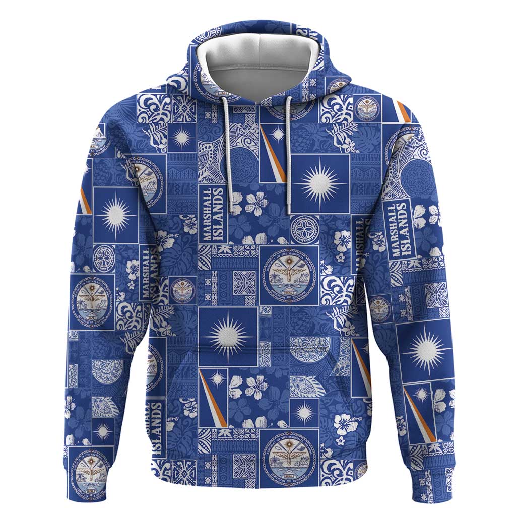Marshall Islands Merry Christmas Hoodie Pacific Patchwork Xmas Vibes LT9 Pullover Hoodie Blue - Polynesian Pride