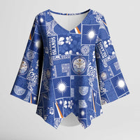 Marshall Islands Merry Christmas Kimono Sleeve Blouse Pacific Patchwork Xmas Vibes LT9 Female Blue - Polynesian Pride