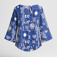Marshall Islands Merry Christmas Kimono Sleeve Blouse Pacific Patchwork Xmas Vibes LT9 - Polynesian Pride