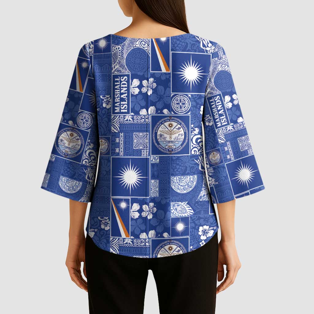 Marshall Islands Merry Christmas Kimono Sleeve Blouse Pacific Patchwork Xmas Vibes LT9 - Polynesian Pride