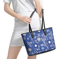 Marshall Islands Merry Christmas Leather Tote Bag Pacific Patchwork Xmas Vibes LT9 - Polynesian Pride