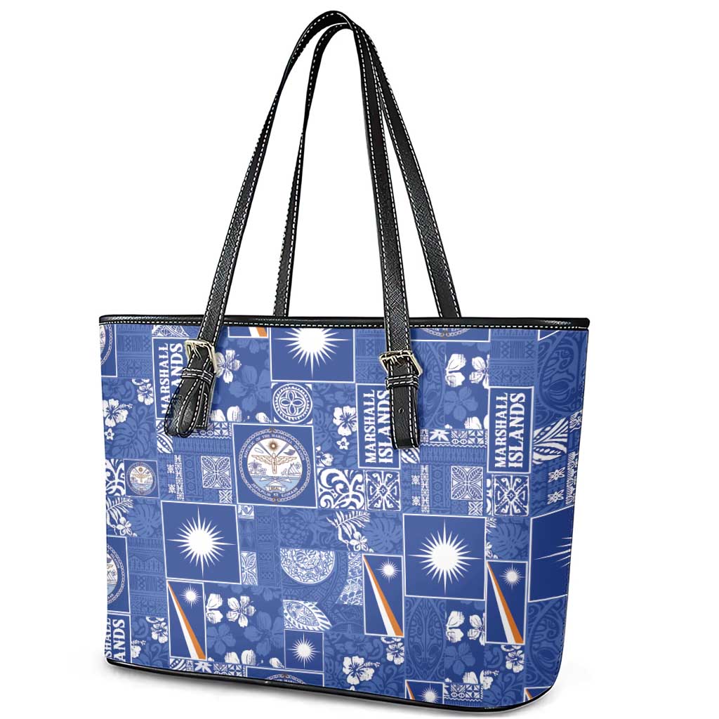 Marshall Islands Merry Christmas Leather Tote Bag Pacific Patchwork Xmas Vibes LT9 - Polynesian Pride