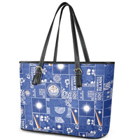 Marshall Islands Merry Christmas Leather Tote Bag Pacific Patchwork Xmas Vibes LT9 - Polynesian Pride