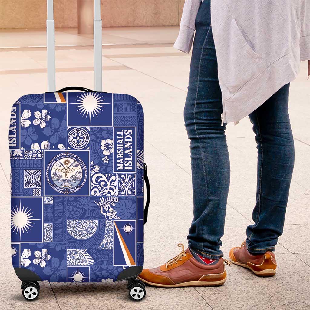 Marshall Islands Merry Christmas Luggage Cover Pacific Patchwork Xmas Vibes LT9 Blue - Polynesian Pride