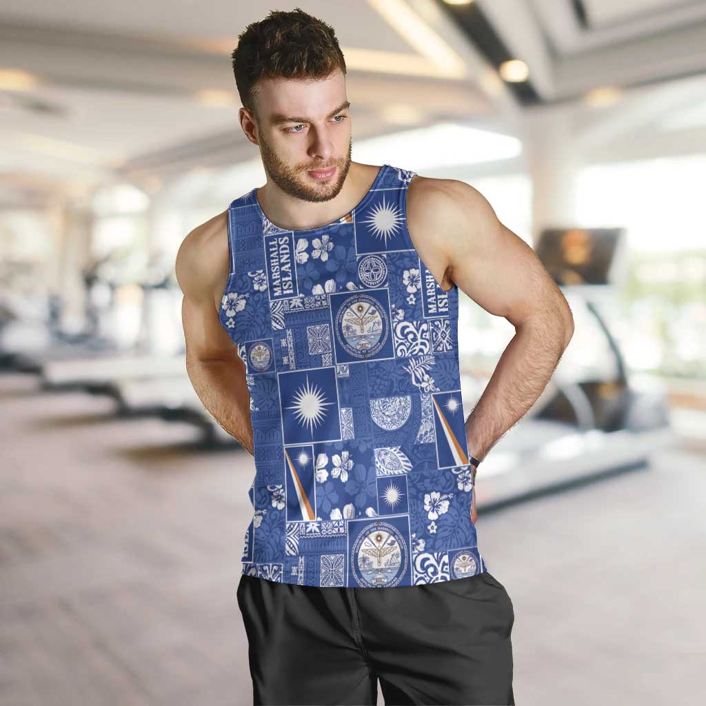 Marshall Islands Merry Christmas Men Tank Top Pacific Patchwork Xmas Vibes LT9 Blue - Polynesian Pride