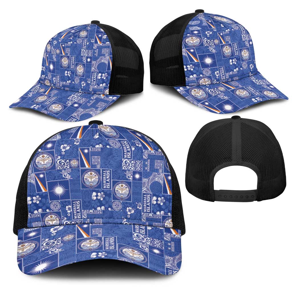 Marshall Islands Merry Christmas Mesh Trucker Cap Pacific Patchwork Xmas Vibes LT9 - Polynesian Pride