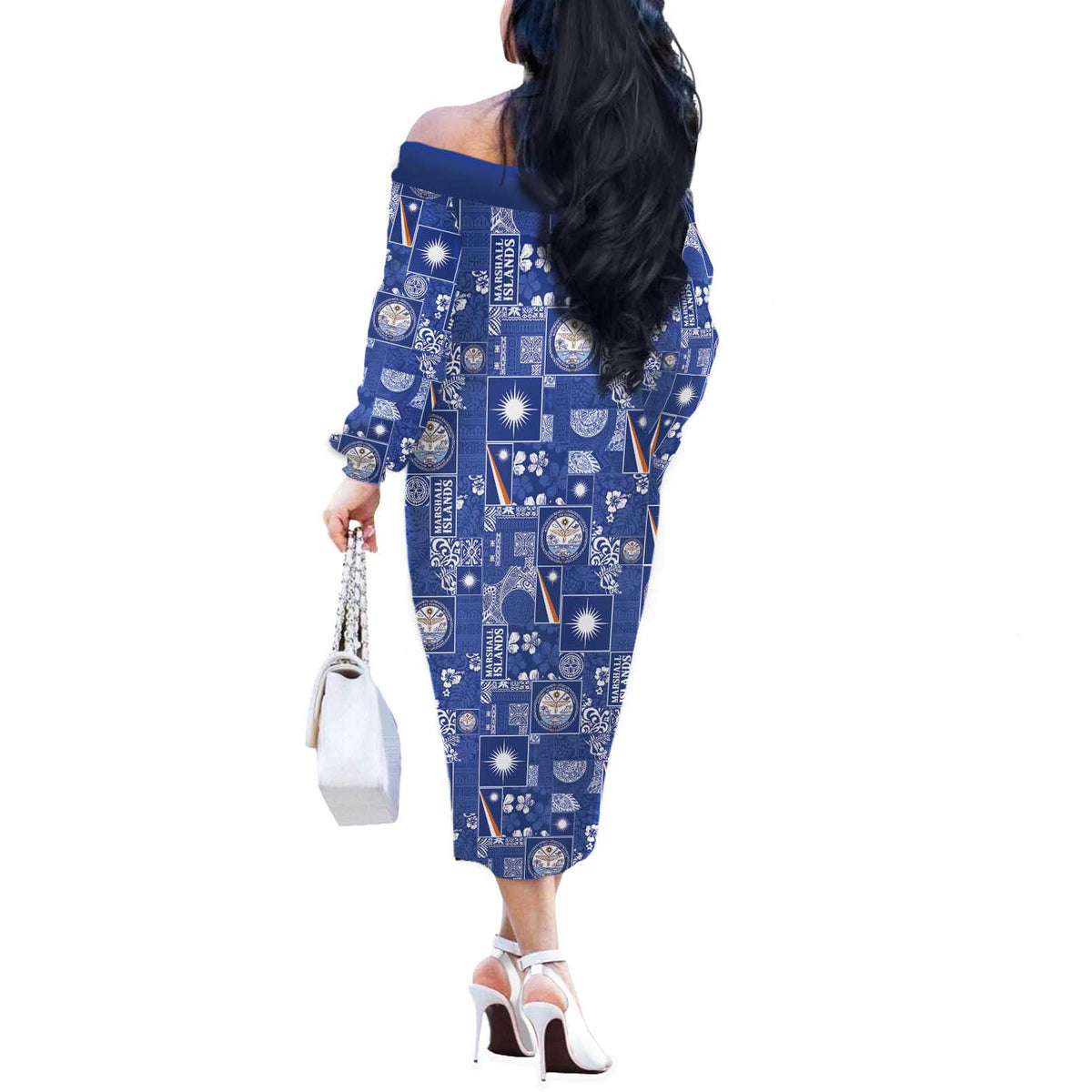 Marshall Islands Merry Christmas Off The Shoulder Long Sleeve Dress Pacific Patchwork Xmas Vibes LT9 - Polynesian Pride