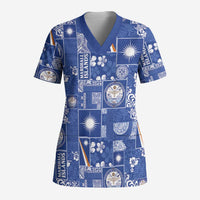 Marshall Islands Merry Christmas Scrub Top Pacific Patchwork Xmas Vibes LT9 Adult Blue - Polynesian Pride