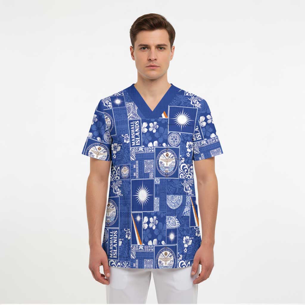 Marshall Islands Merry Christmas Scrub Top Pacific Patchwork Xmas Vibes LT9 - Polynesian Pride