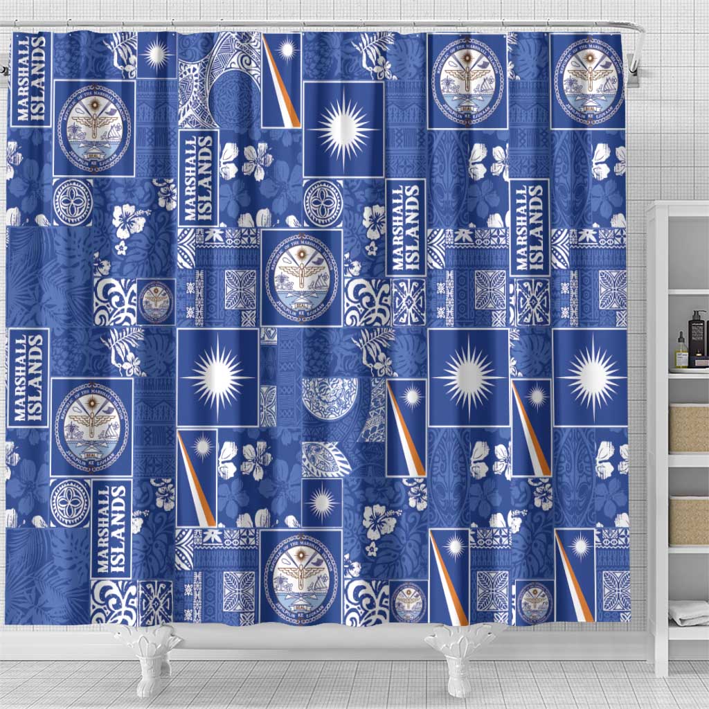 Marshall Islands Merry Christmas Shower Curtain Pacific Patchwork Xmas Vibes LT9 - Polynesian Pride