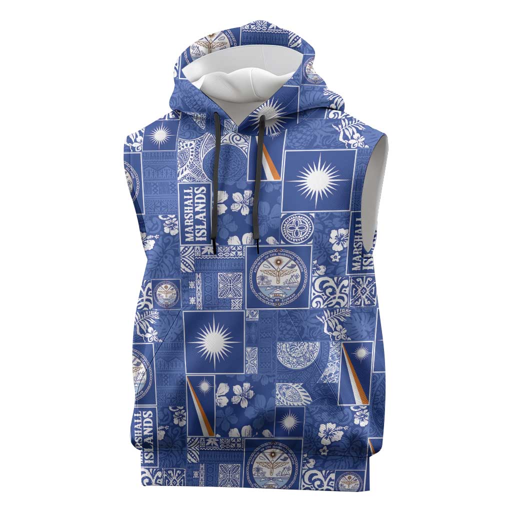 Marshall Islands Merry Christmas Sleeveless Hoodie Pacific Patchwork Xmas Vibes LT9 Blue - Polynesian Pride