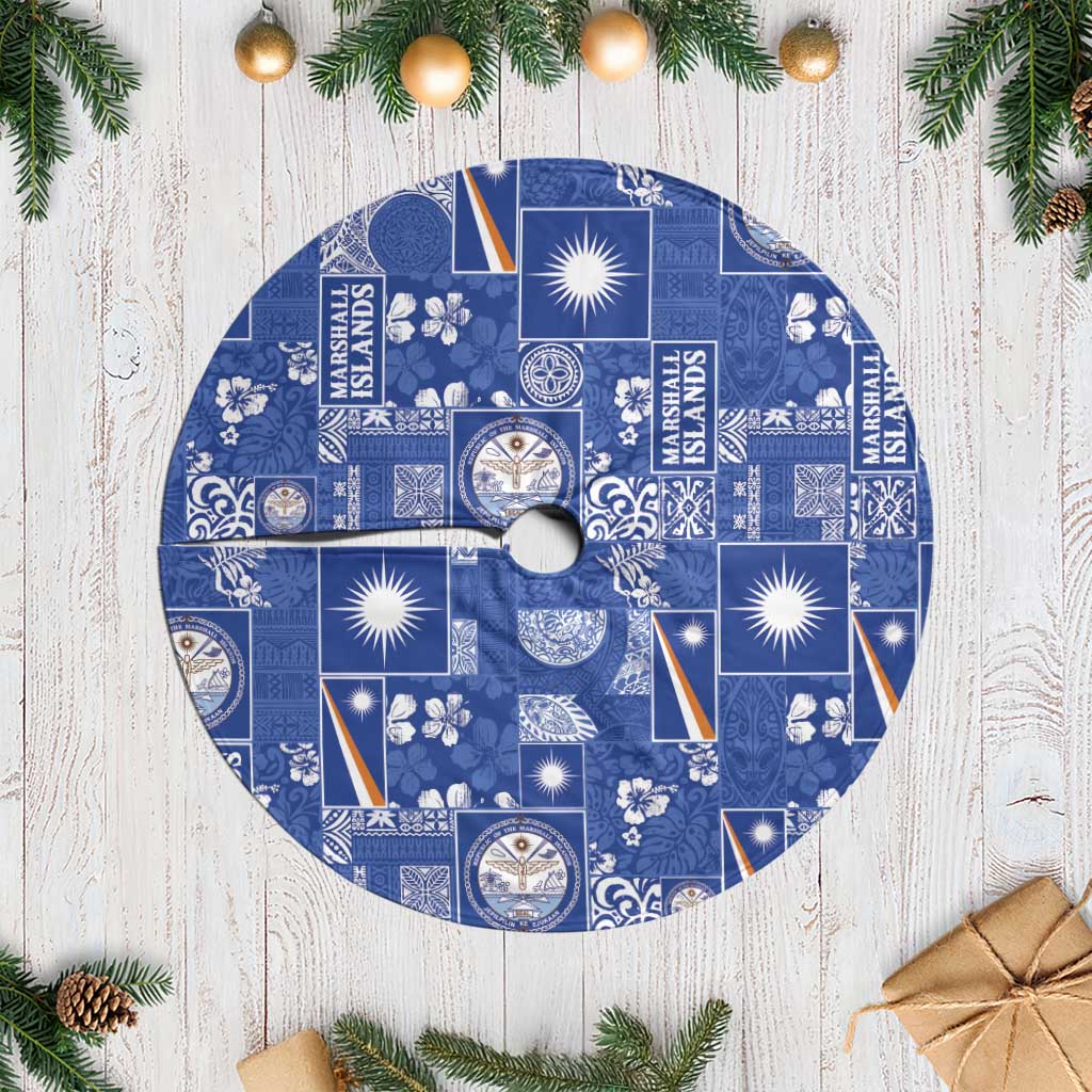 Marshall Islands Merry Christmas Tree Skirt Pacific Patchwork Xmas Vibes LT9 Casual Blue - Polynesian Pride