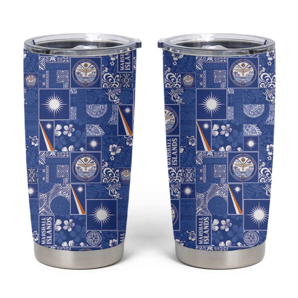 Marshall Islands Merry Christmas Tumbler Cup Pacific Patchwork Xmas Vibes LT9 Blue - Polynesian Pride