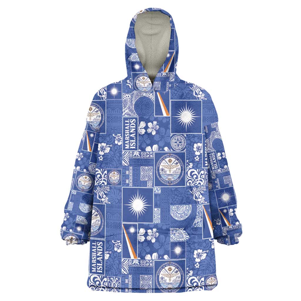 Marshall Islands Merry Christmas Wearable Blanket Hoodie Pacific Patchwork Xmas Vibes LT9 One Size Blue - Polynesian Pride