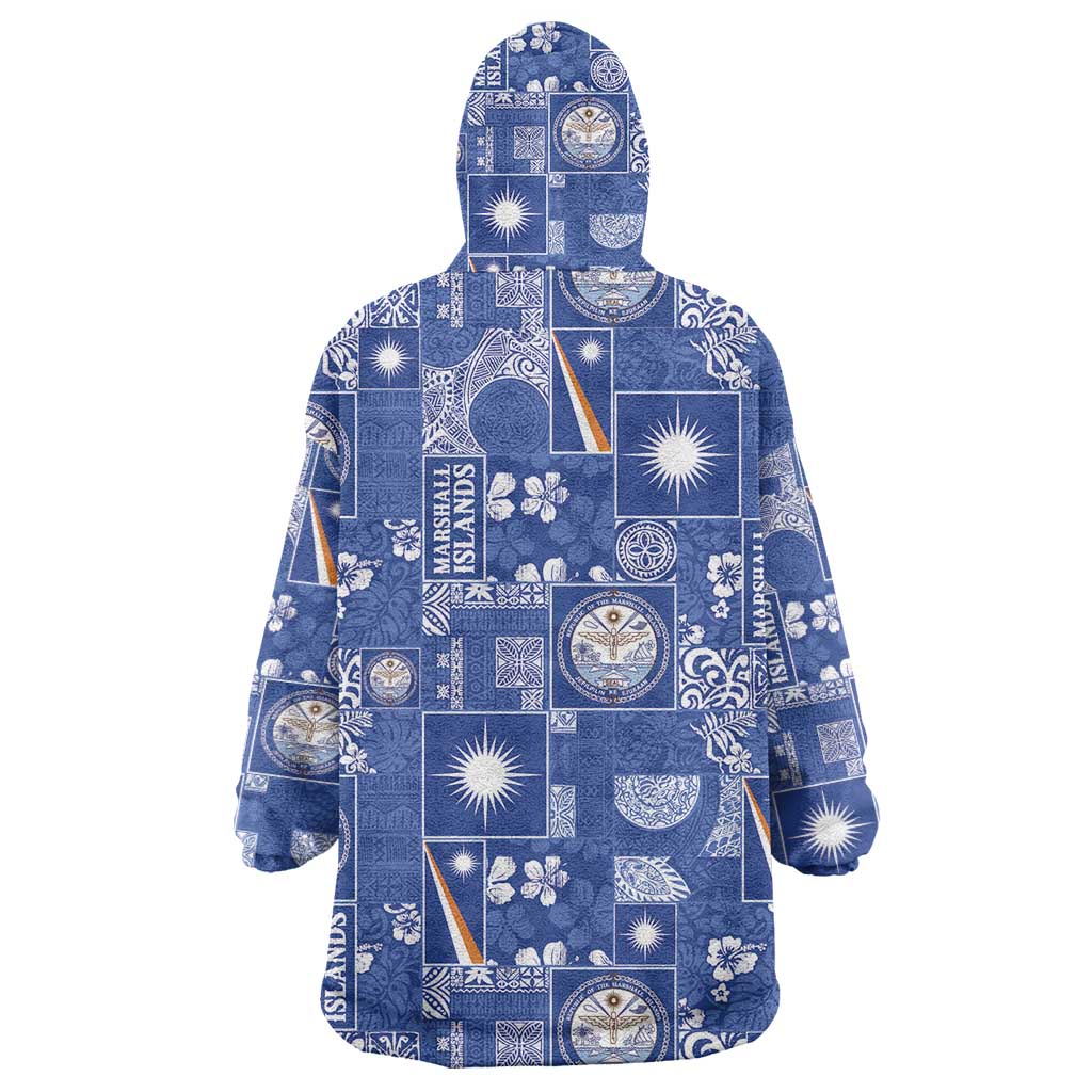 Marshall Islands Merry Christmas Wearable Blanket Hoodie Pacific Patchwork Xmas Vibes LT9 - Polynesian Pride