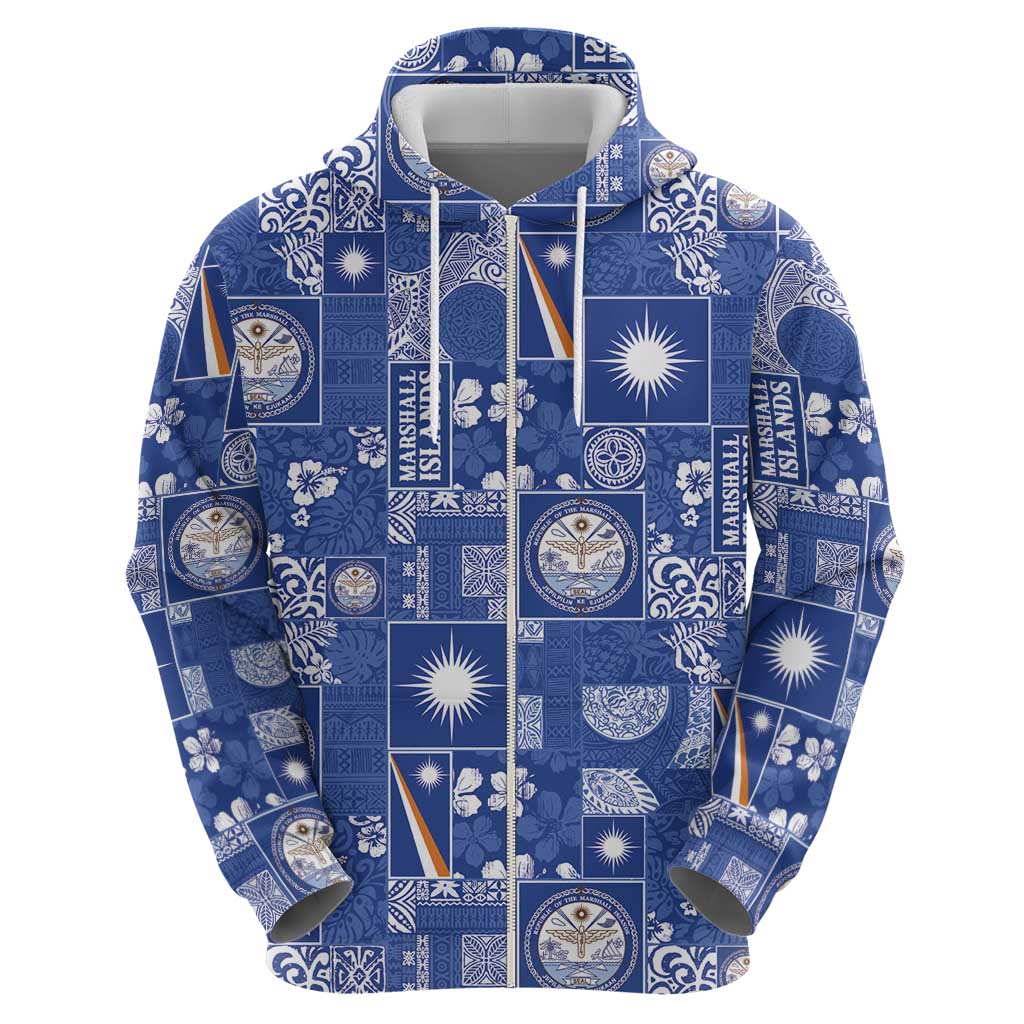 Marshall Islands Merry Christmas Zip Hoodie Pacific Patchwork Xmas Vibes LT9 - Polynesian Pride