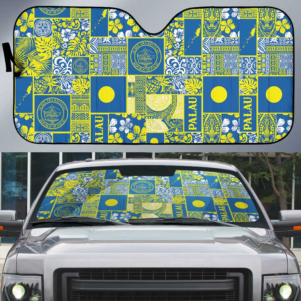 Palau Ungil Kurismas Auto Sun Shade Pacific Patchwork Xmas Vibes LT9 Green - Polynesian Pride