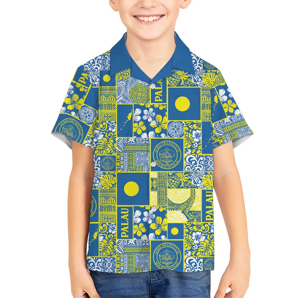 Palau Ungil Kurismas Kid Hawaiian Shirt Pacific Patchwork Xmas Vibes LT9 Kid Green - Polynesian Pride