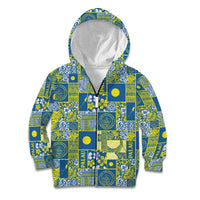 Palau Ungil Kurismas Kid Hoodie Pacific Patchwork Xmas Vibes LT9 Zip Hoodie Green - Polynesian Pride