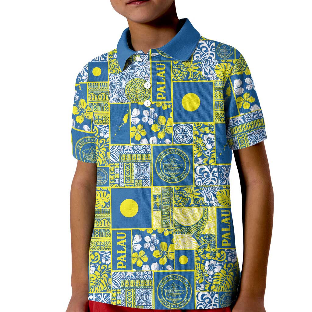 Palau Ungil Kurismas Kid Polo Shirt Pacific Patchwork Xmas Vibes LT9 Kid Green - Polynesian Pride