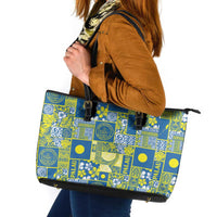 Palau Ungil Kurismas Leather Tote Bag Pacific Patchwork Xmas Vibes LT9 Green - Polynesian Pride